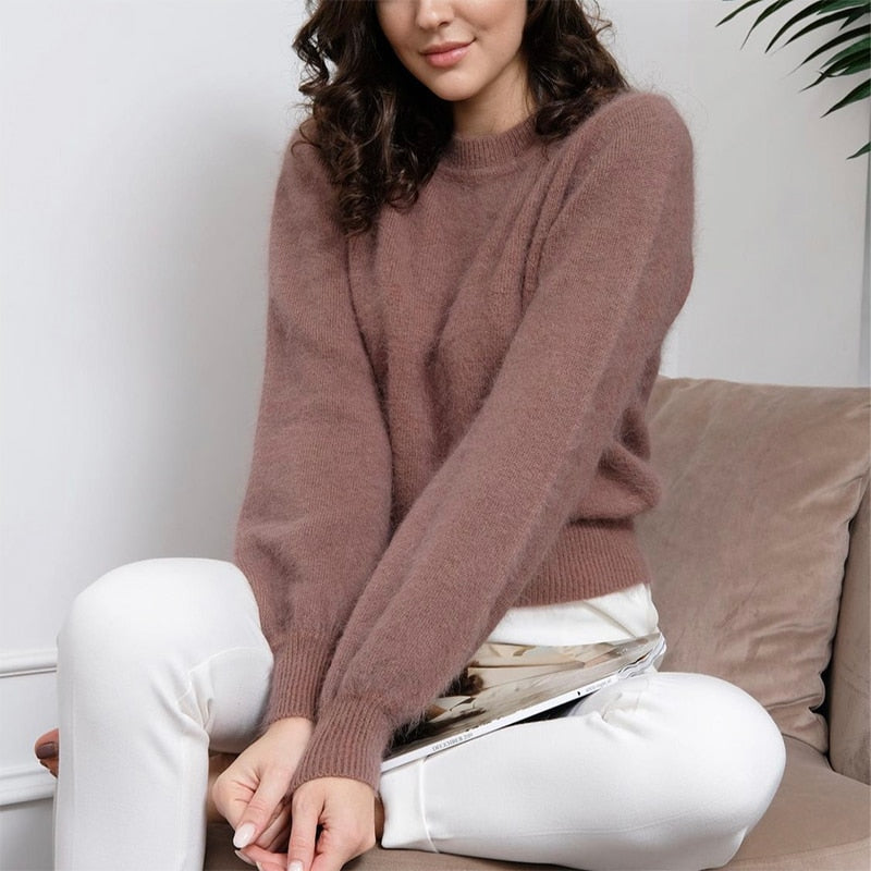 Hirsionsan Soft Loose Knitted Cashmere Sweaters Women 2021 New Winter Loose Solid Female Pullovers Warm Basic Knitwear Jumper