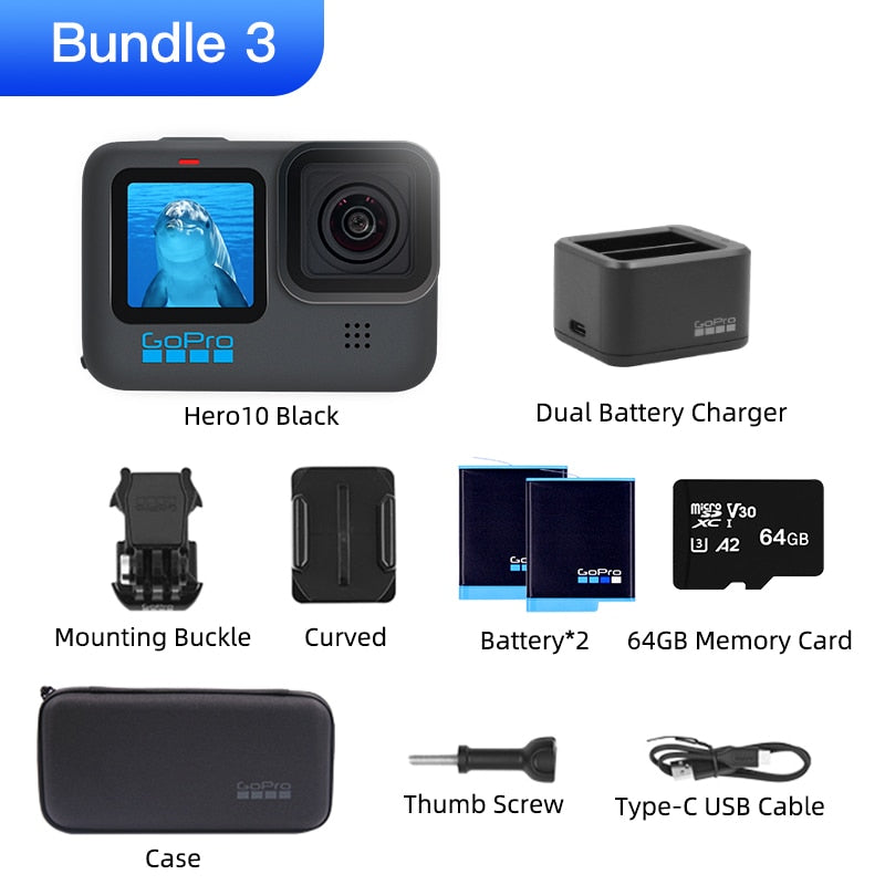 GoPro HERO 10 Black Underwater Action Camera 4K 5.3K60 Video, Helmet Sports Cam 23MP Photos, 1080p Live Streaming Go Pro HERO10