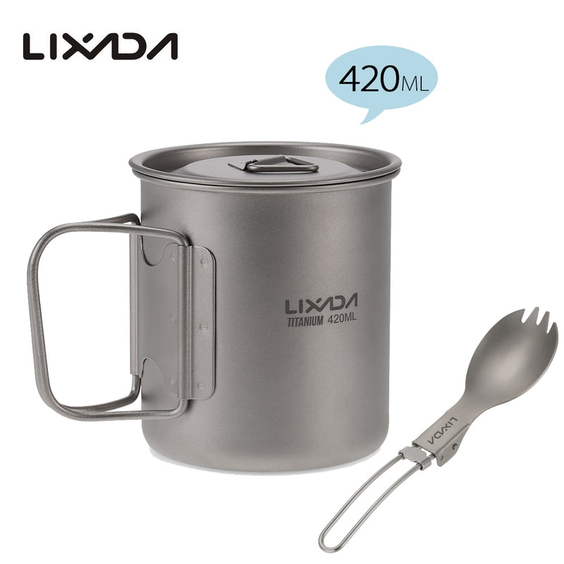 Lixada Titanium Cup Spork Camping Mug Picnic Utensils Heating Tableware Lightweight Outdoor Cooking Equipment Hiking Cookware