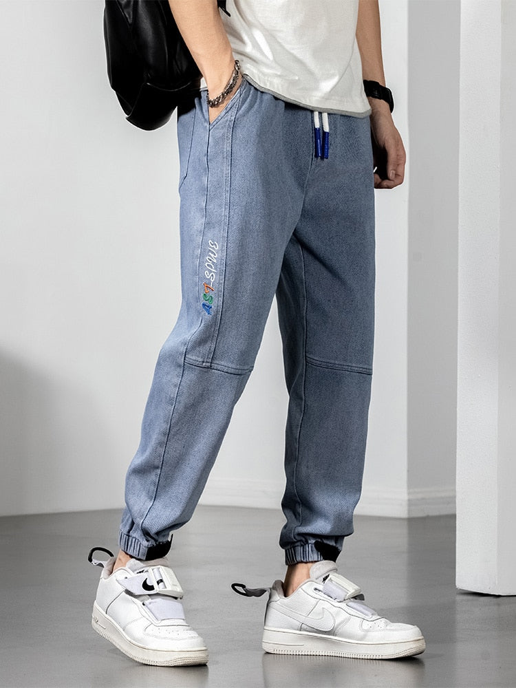 Primavera Verano tobillo-longitud Baggy Jeans hombres Streetwear Jogger Jeans Denim Harem pantalones de talla grande 6XL 7XL 8XL
