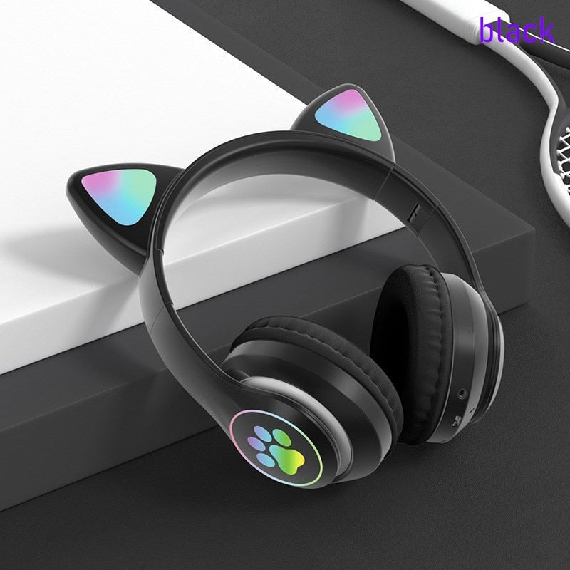 Flashing LED Cute Cat Ears Headphones Bluetooth Wireless Headset with Mic TF FM Kid Girl Stereo Music Earbud Kitten Earphon Gift