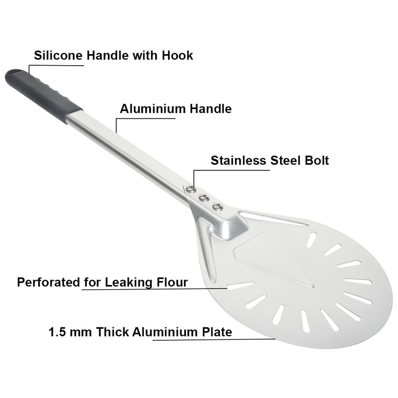 PizzAtHome 7/ 8/ 9 Inch Perforated Pizza Turning Peel Pizza Shovel Aluminum Pizza Peel Paddle Short Pizza Tool Non-Slip Handle