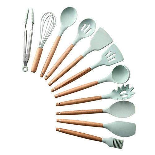 9-13Pcs Cooking Tools Set Premium Silicone Kitchen Cooking Utensils Set with Storage Box Turner Tongs Spatula Soup Spoon