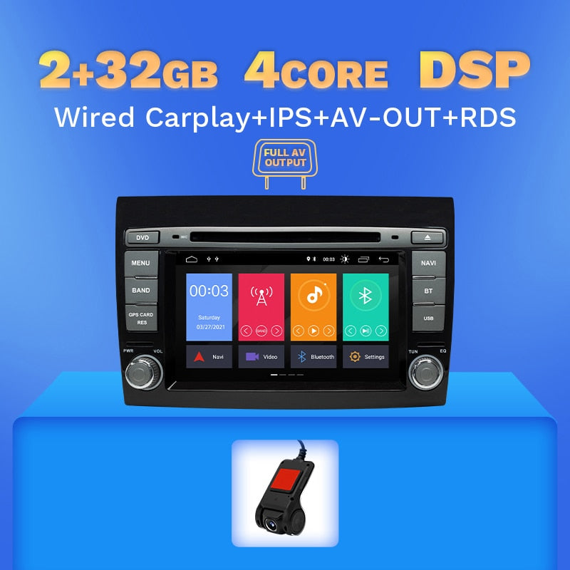 Wireless Carplay Android 11 2 Din Car DVD Player For Fiat/Bravo 2007 2008 2009 2010 2011 2012 GPS Navigation Auto Radio DSP IPS