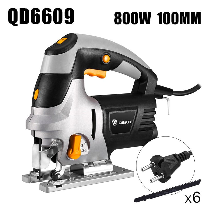DEKO Jig Saw Electric Home Power Tools Miter Saw Machine DKJS80Q1 Laser Variable Speed with Metal Guide Ruler,Blade,Allen Wrench