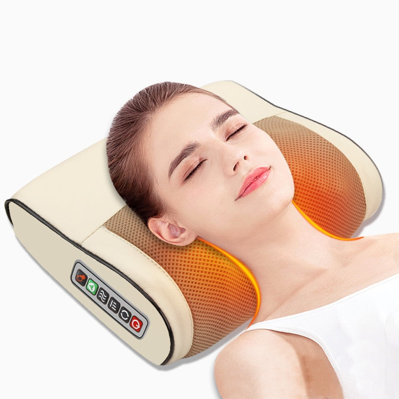 Almohada de masaje eléctrica con calefacción infrarroja para cuello, hombro, espalda, cabeza, cuerpo, Musle, masajeador de relajación múltiple, dispositivo para aliviar el dolor Shiatsu