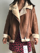 Tangada, chaqueta de piel sintética de piel beige para mujer, abrigo con cinturón y cuello vuelto para mujer, abrigo grueso cálido de invierno 2021 de gran tamaño 5B01