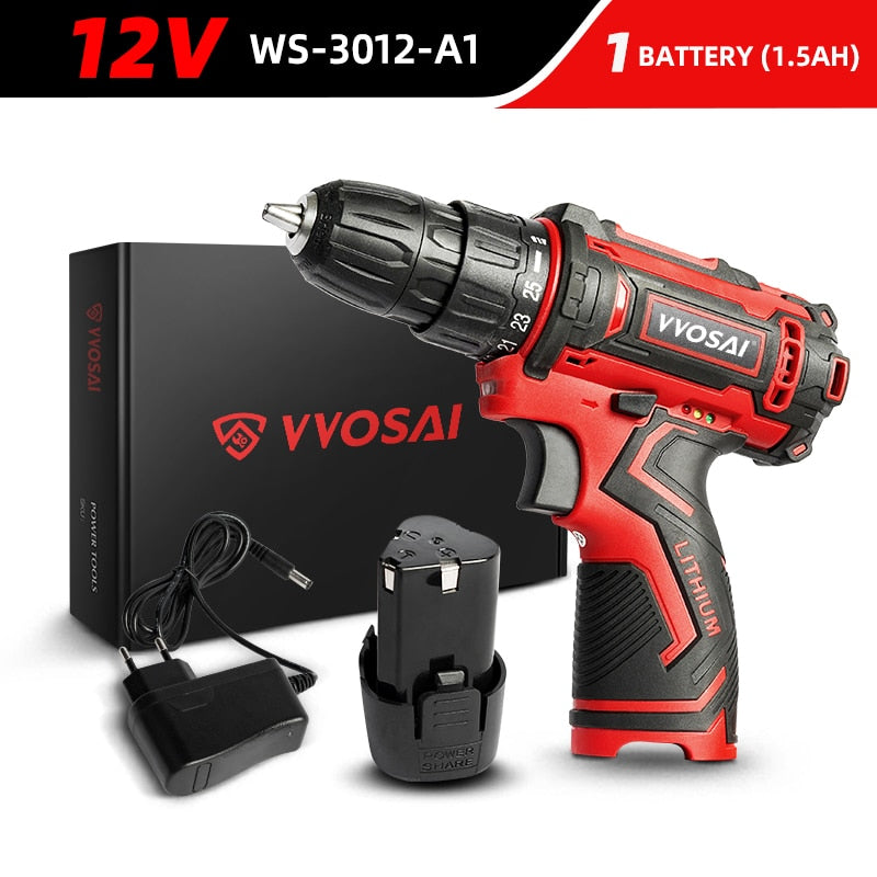 WOSAI 12V 16V 20V Cordless Drill Electric Screwdriver Mini Wireless Power Driver DC Lithium-Ion Battery 3/8-Inch