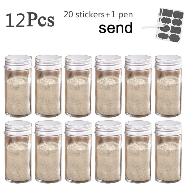 3-12PCS Set Seasoning Jar Square Glass Container Seasoning Bottle Kitchen Outdoor Camping Seasoning Container Glass Sealed Jar