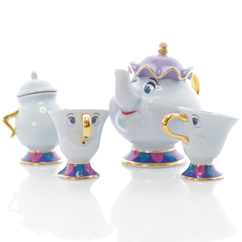 Promotion! Cartoon Beauty And The Beast Tea Set Mrs Potts Teapot Chip Cup Sugar Bowl Cogsworth Pot Coffee Birthday Xmas Gift