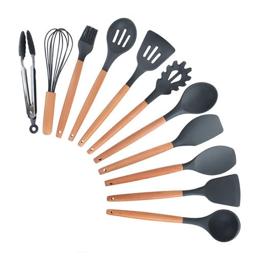 9-13Pcs Cooking Tools Set Premium Silicone Kitchen Cooking Utensils Set with Storage Box Turner Tongs Spatula Soup Spoon