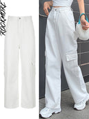Rockmore Brown Vintage Baggy Jeans Women 90s Streetwear Pockets Wide Leg Cargo Pants Low Waist Straight Denim Trousers 2021