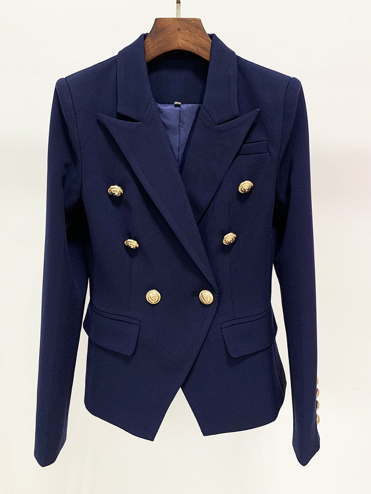 HOHE QUALITÄT Neue Art und Weise 2022 Designer-Jacken-Frauen-klassischer dünner passender Metalllöwe knöpft zweireihiger Blazer-Äußeres S-5XL