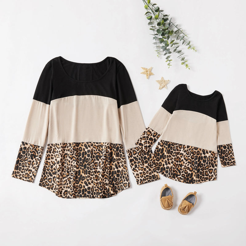 PatPat, gran oferta, camisas de manga larga a juego de Color leopardo con estilo para primavera y otoño para mamá y yo, Tops con apariencia familiar