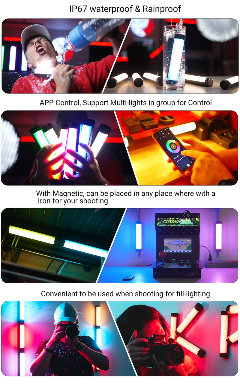 LUXCEO P200 RGB Video Light Baton IP67 Control de aplicación a prueba de agua Incorporado Fuerte Magnético LED Fotografía Palo de iluminación para Tiktok