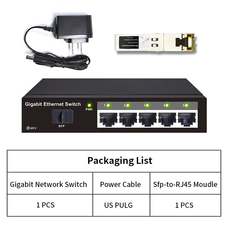 STEAMEMO Gigabit Network Switch  5 Port Desktop 1000Mbps SFP Switch Pulg And Play Fast Ethernet Network Switch