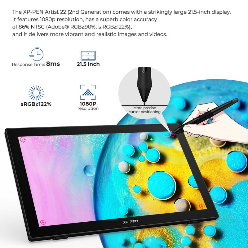 XPPen Artist 22 (2nd Generation) 21.5 Inch Drawing Tablet Graphics Tablet Display IPS Monitor 8192 Level Pen Pressure USB-C