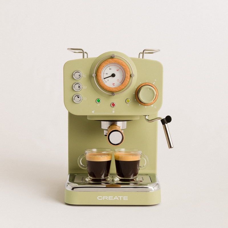 CREATE - THERA MATT RETRO - Espresso and Cappuccino Maker, 1100W, 15 Bars, Steamer, 1.25l, Ground Coffee and Single Dose, Double Exit, Electric, Espresso Coffee