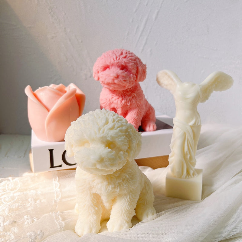 Cute Dog Candle Mold Animal Teddy Puppies Soy Wax Silicone Mould Puppy Dog Lover Home Decor