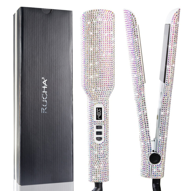 Plancha de pelo de titanio con diamantes de imitación, plancha alisadora profesional de doble voltaje, pantalla LCD, plancha de placa de 2 pulgadas