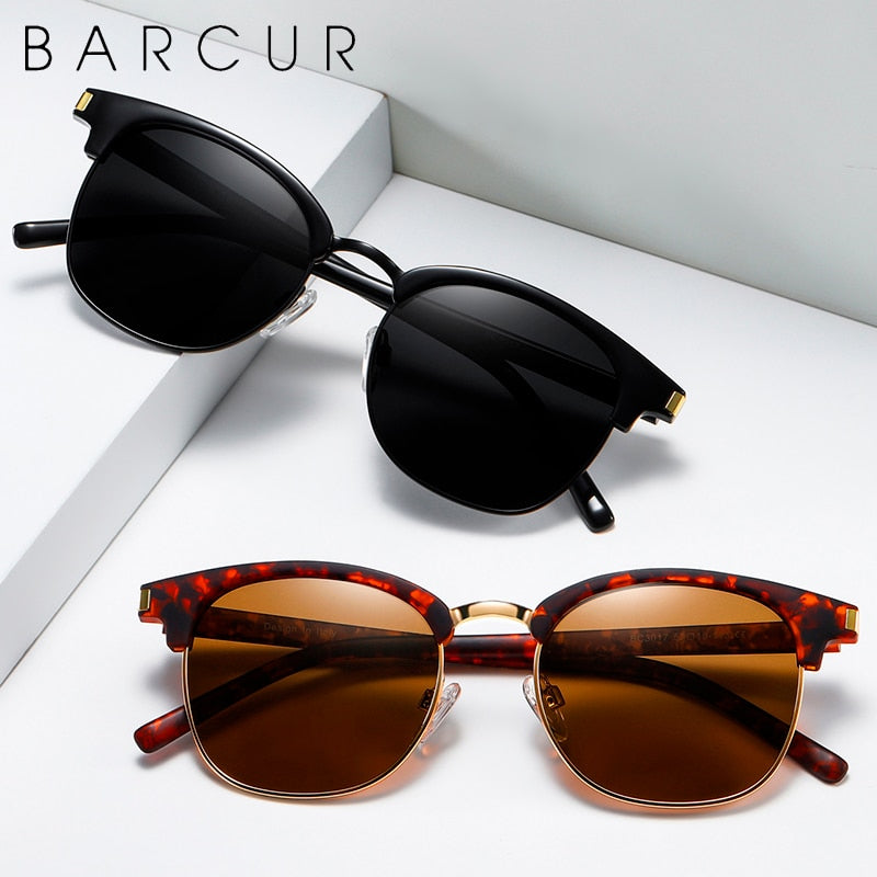 BARCUR Retro Semi-Rimless Women Sun Glasses Men Classic Fashion Sunglasses Polarized Shades Female Driving UV400