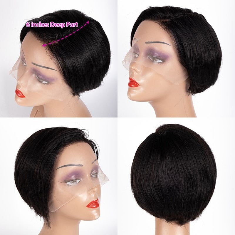 Short Pixie Wig Bob Cut Wig Straight Human Hair Wigs  T Part Cheap Transparent Wig For Women Preplucked Natural Hairline Wig