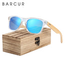 BARCUR Classic Bamboo Sunglasses Wood Transparent Plastic Frame Women Men Polarized Sun Glasses With Box Free