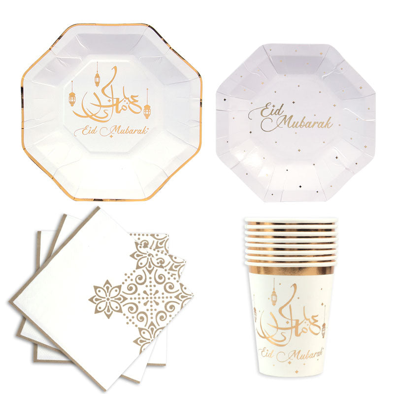 Ramadan Decoration eid mubarak Disposable Tableware Paper Plate Cup Islamic Muslim Party Eid al-fitr Ramadan Mubarak Supplies