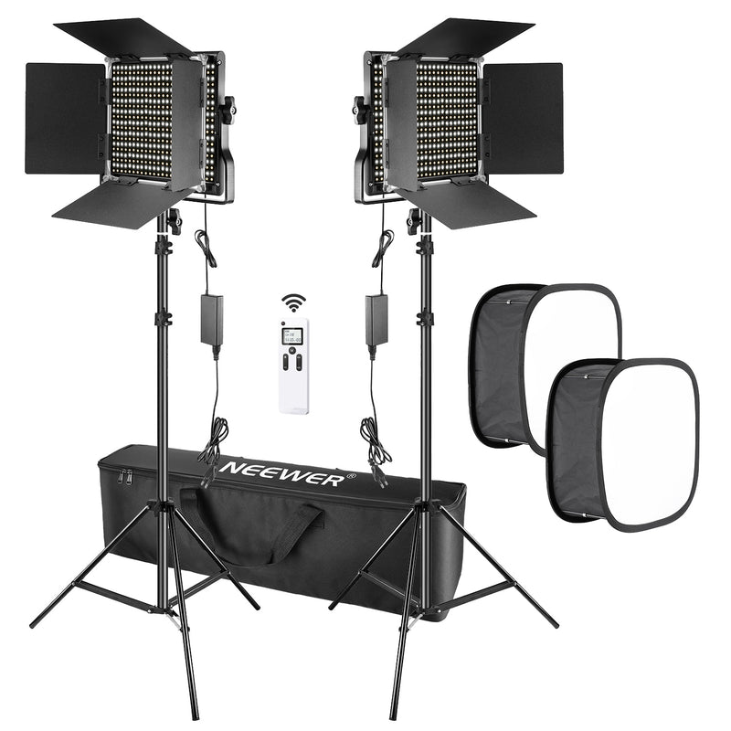 Neewer 2-Pack Advanced 660 LED Panel Video Light  Kit Photography Dimmable with 2.4G Wireless Remote for Studio Shooting