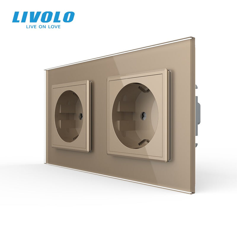 Toma de corriente de pared estándar Livolo EU, panel de cristal de 4 colores, fabricante de toma de pared 16A, C7C2EU-11/12/13/15