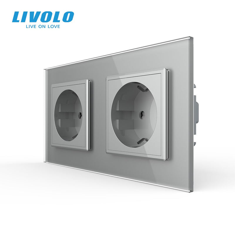 Livolo EU Standard Wall Power Socket, 4colors Crystal Glass Panel, Manufacturer of 16A Wall Outlet, C7C2EU-11/12/13/15