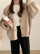 Colorfaith New 2022 Winter Spring Women's Sweaters V-Neck Buttons Cardigans Oversized Fashionable Korean Lady Knitwears SWC18190