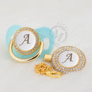 MIYOCAR Gold silver name Initials letter white elegant A beautiful bling pacifier and pacifier clip BPA free dummy bling LA-W