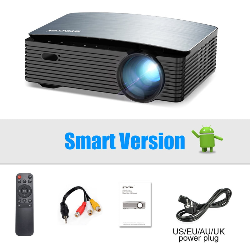 BYINTEK K25 Full HD 4K 1920x1080P LCD Smart Android 9.0 Wifi LED Video Heimkino Kino 1080P Projektor für Smartphone