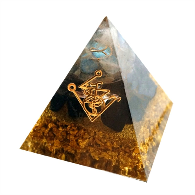 Orgonite Pyramid Muladhara Chakra Obsidian Natural Crystal Repel Evil Spirits Pyramid Decoration Process Resin Gift