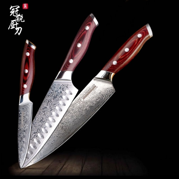 Cuchillo de cocina de Damasco vg10, cuchillos de cocina japoneses de Damasco Chef Santoku, el mejor regalo, herramientas de cocina, marca Grandsharp de alta calidad