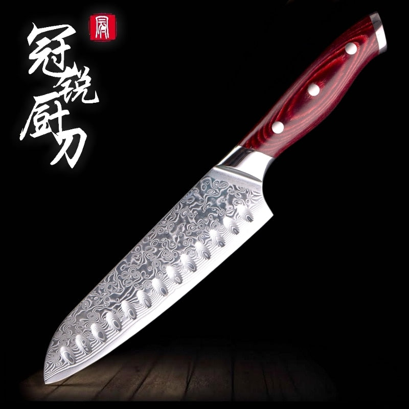 Cuchillo de cocina de Damasco vg10, cuchillos de cocina japoneses de Damasco Chef Santoku, el mejor regalo, herramientas de cocina, marca Grandsharp de alta calidad