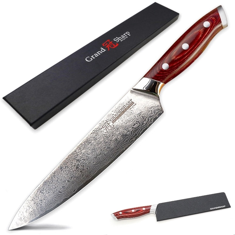 Cuchillo de cocina de Damasco vg10, cuchillos de cocina japoneses de Damasco Chef Santoku, el mejor regalo, herramientas de cocina, marca Grandsharp de alta calidad