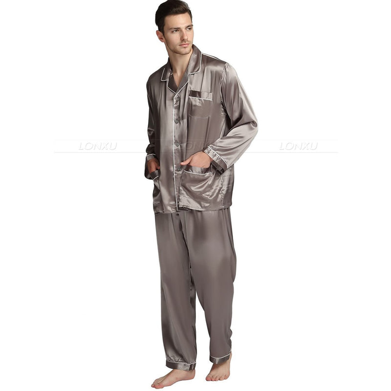 Herren-Schlafanzug aus Seidensatin Schlafanzug-Set Nachtwäsche-Set Loungewear US S, M, L, XL, XXL, XXXL, 4XL__Passend für alle Jahreszeiten