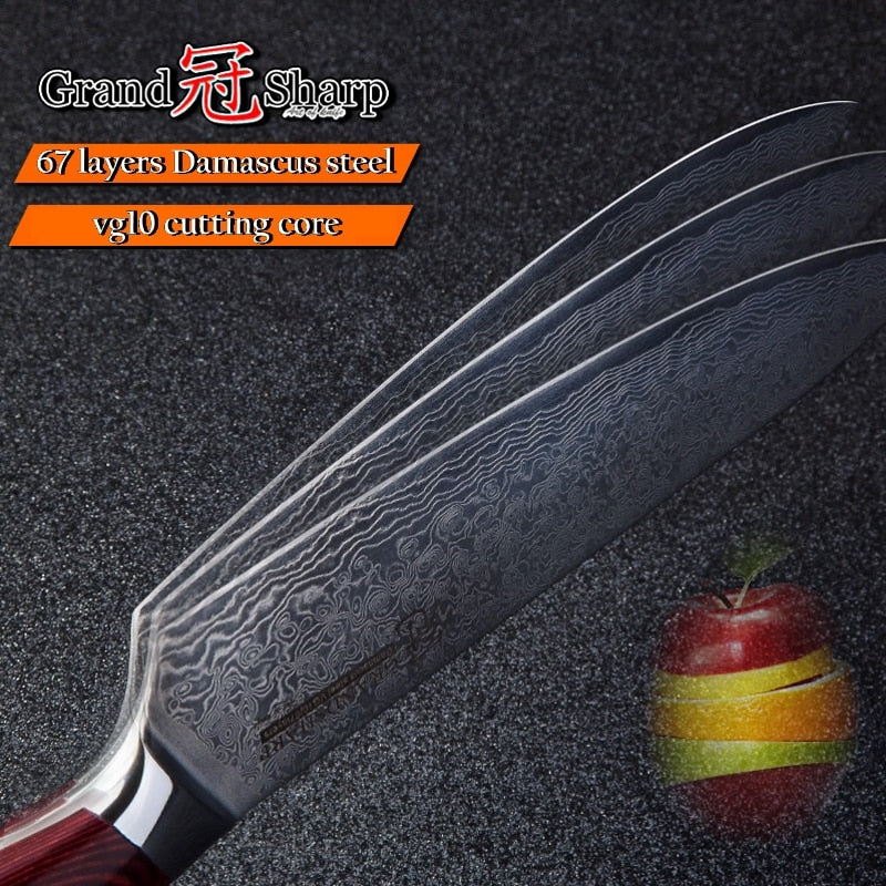 Cuchillo de cocina de Damasco vg10, cuchillos de cocina japoneses de Damasco Chef Santoku, el mejor regalo, herramientas de cocina, marca Grandsharp de alta calidad