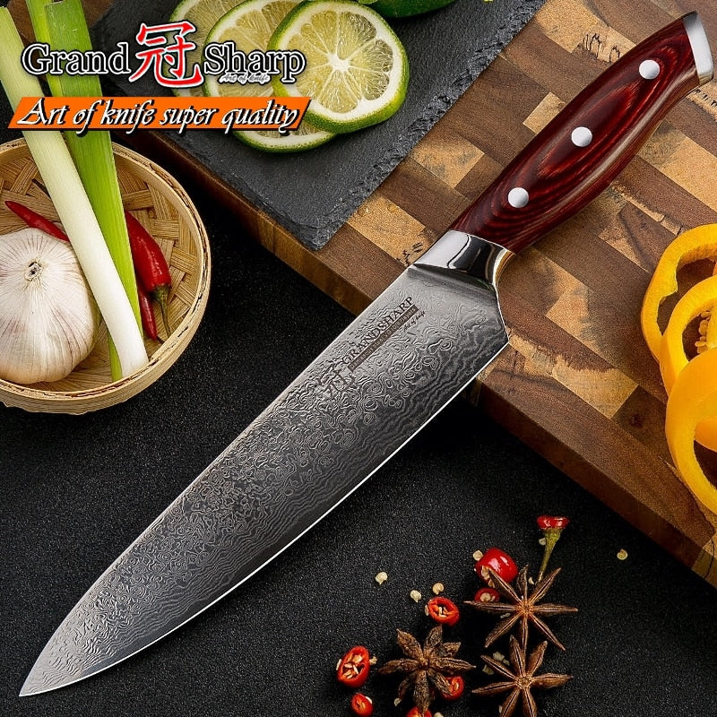 Damascus Kitchen Knife vg10 Japanese Damascus Chef Santoku Kitchen Knives Best Gift Cooking Tools Grandsharp Brand High Quality