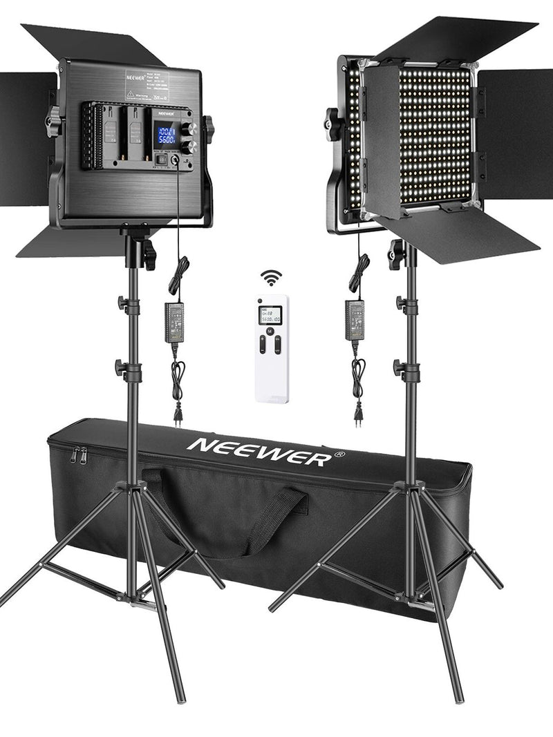 Neewer 2-Pack Advanced 660 LED Panel Video Light  Kit Photography Dimmable with 2.4G Wireless Remote for Studio Shooting