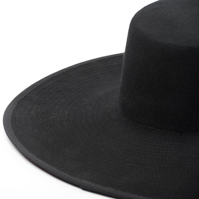 Classical UNISEX WIDE BRIM SPLICE TWO TONE WOOL FEDORA Winter Warm Wide Brim Women Hats Red Black Ladies Church Derby Dress Hat