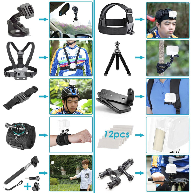 Kit de accesorios para cámara de acción Neewer para GoPro Hero 8 Max 7 6 5 4 Black GoPro 2018 Session Fusion DJI AKASO APEMAN Campark SJCAM