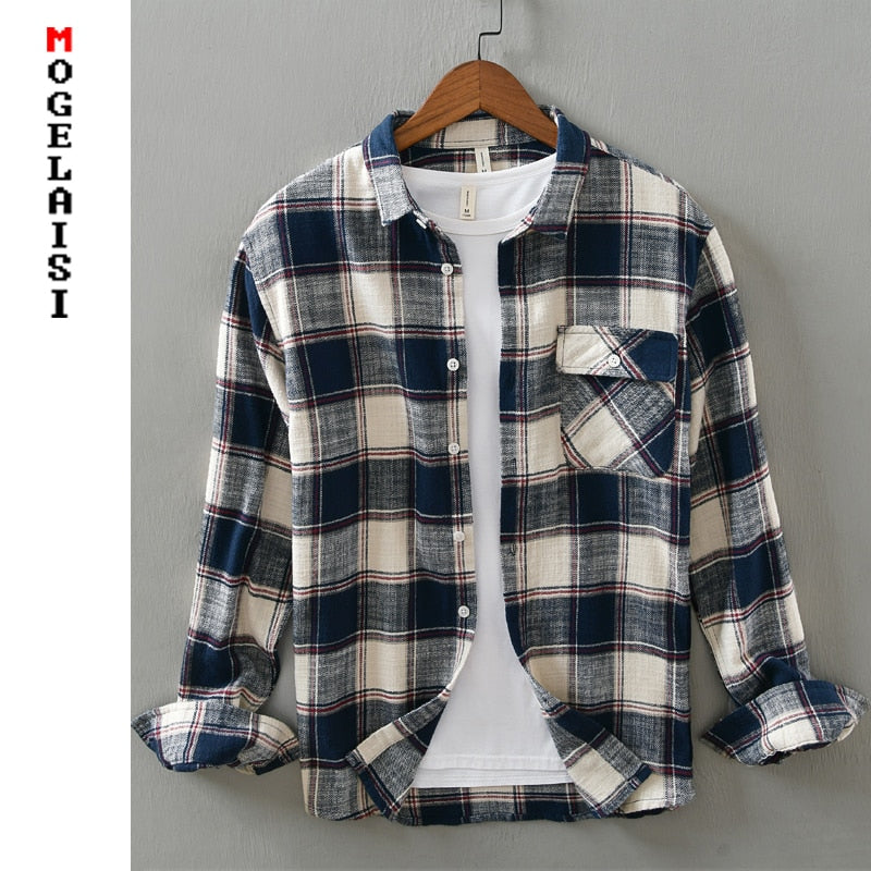 New Autumn plaid shirt men 100% cotton long sleeve fashion tops for man casual slim fit shirts high quality clothing 837