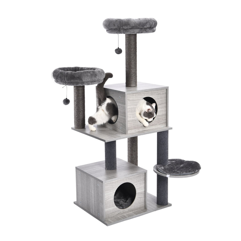 Torre de actividades para gatos moderna con árbol para gatos de varios niveles de pulgadas con postes para rascar sisal hamaca y juguete para gatos con percha superior extragrande