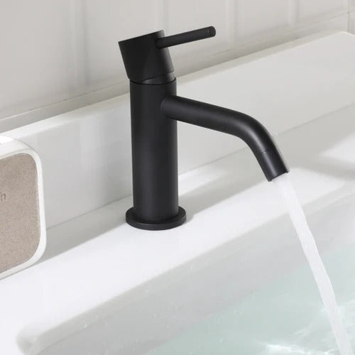 EZANDA Brass Single Handle Bathroom Faucet with Pop-up Sink Drain Assembly & Faucet Supply Lines, Matte Black
