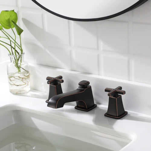 EZANDA Brass 2-Handle Widespread Bathroom Sink Faucet with Metal Pop-up Sink Drain & Supply Lines, Oil Rubbed Bronze
