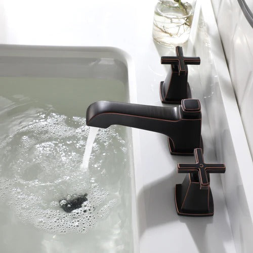 EZANDA Messing 2-Griff Weit verbreiteter Waschbecken Wasserhahn mit Metall Pop-Up Waschbecken Abfluss &amp; Zuleitungen, Ölgeriebene Bronze