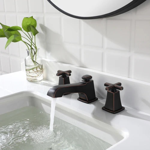 EZANDA Brass 2-Handle Widespread Bathroom Sink Faucet with Metal Pop-up Sink Drain & Supply Lines, Oil Rubbed Bronze